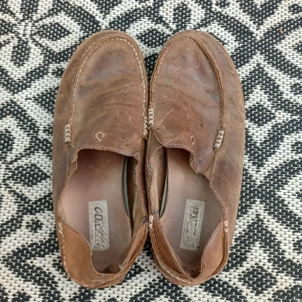 Mens OluKai Moloa 10128-2733 Slipper Brown Leather‎ Sz M10